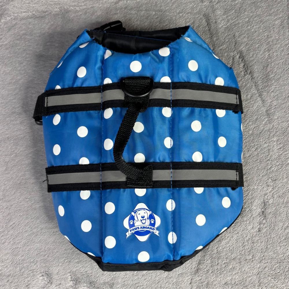 Paws Aboard Dog Life Jacket Blue Polka Dot Reflective Safety Vest‎ X-Small